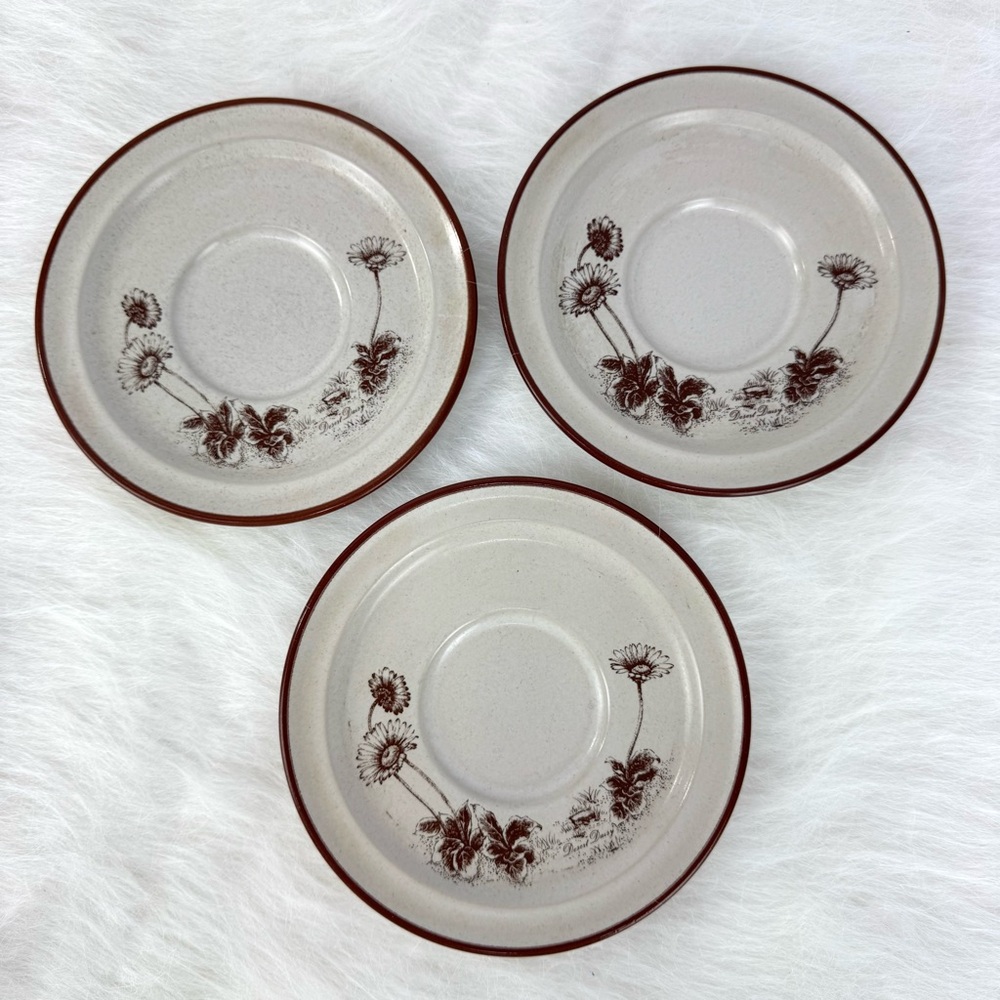 Vintage Noritake Japan Desert Flowers Desert Daisy Stoneware 6" Tea Saucers Set